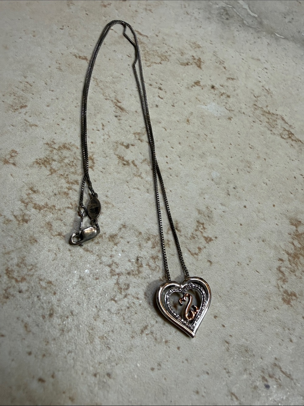 Silver and Rose Gold Heart Pendant Necklace - Women Jewelry - Picture 3 of 3